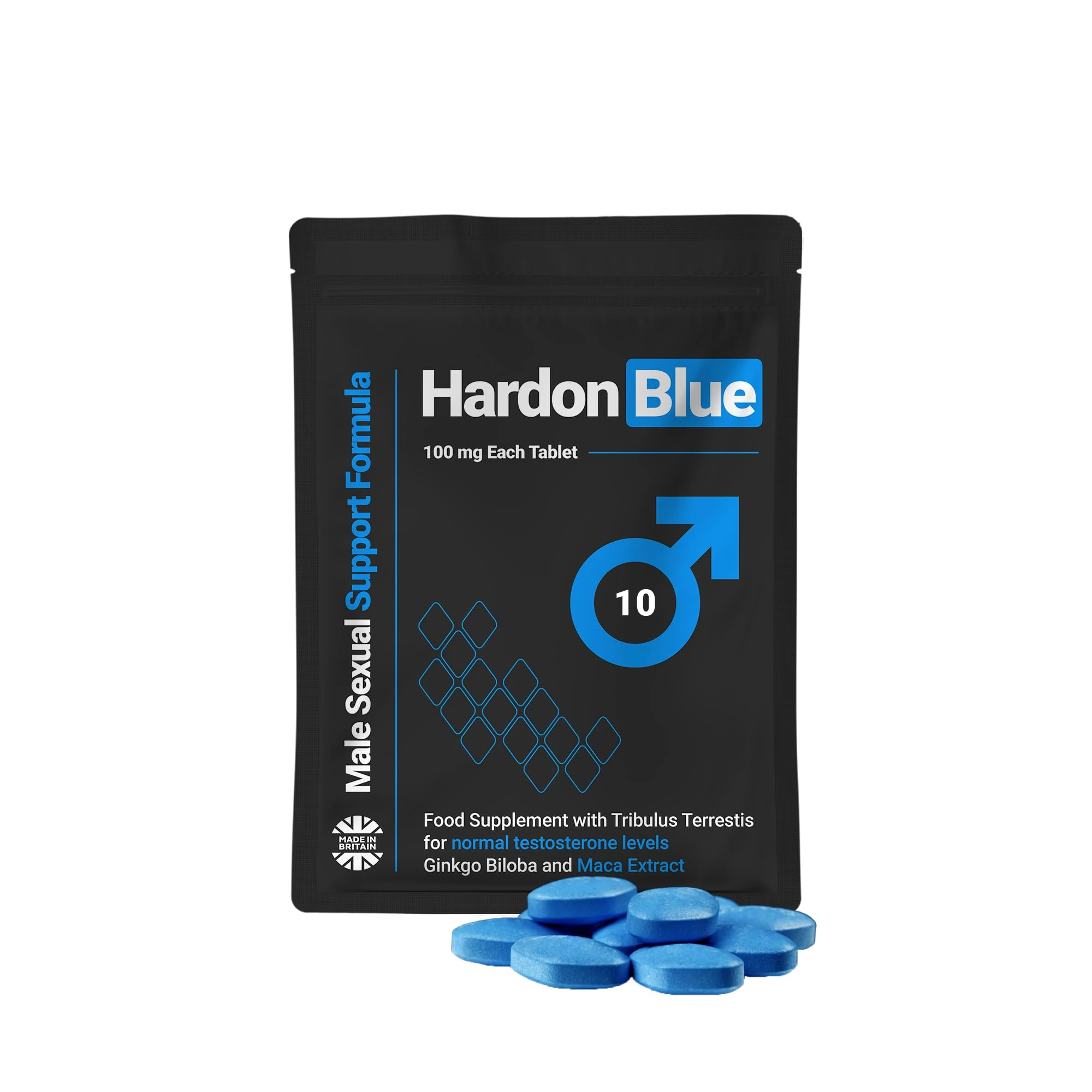 HARDON BLUE - 10 Tablets, Performance Supplements for Men, Extra Strong, Last Longer, Energy and Stamina Support, 100% Herbal, Ginseng, Maca