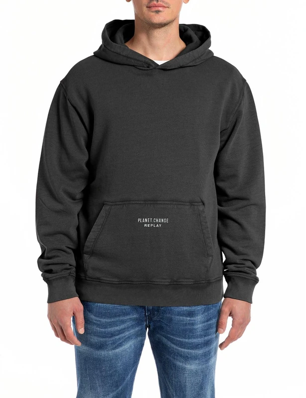 Replay Men's M6961 Hooded Sweatshirt, 099 Blackboard, L