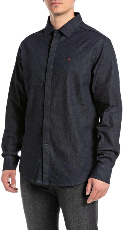 Replay Men's M4131 Shirt, 007 Dark Blue, L