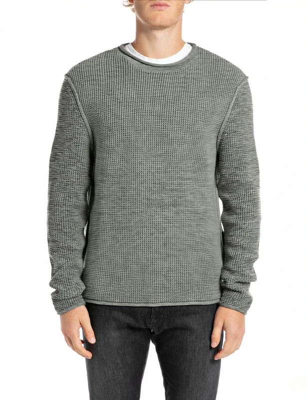 Replay Men's Uk4452 Pullover Sweater, M05 Grey Metal Melange, S