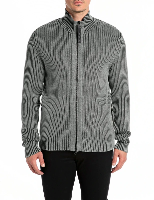 Replay Men's Cardigan Regular Fit with Zip, 093 Lead Grey, S
