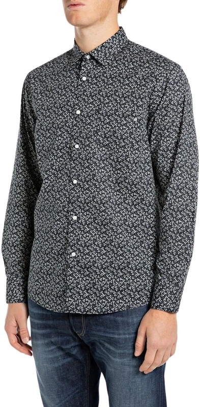 Replay Men's M4049a Shirt, 010 Blackboard/Natural White, S