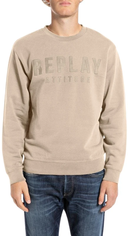 Replay Men's Sweatshirt Regular Fit with Crew Neck, 803 Light Taupe, XS