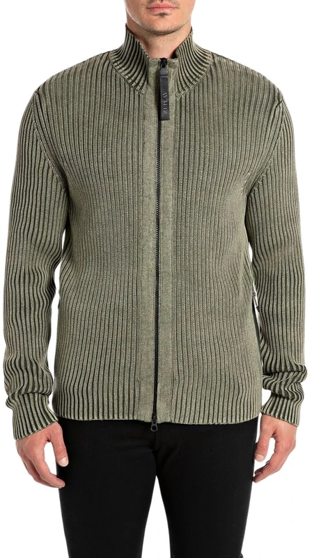 Replay Men's Cardigan Regular Fit with Zip, 759 Mud Green, XXL