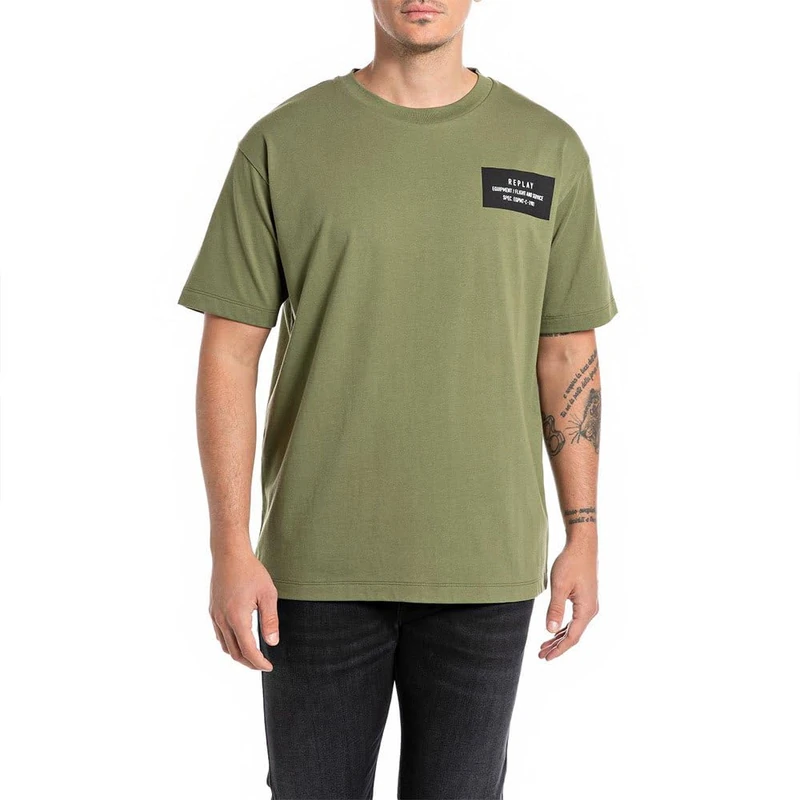 Replay Men's Relaxed Fit T-Shirt, 532 Army, M