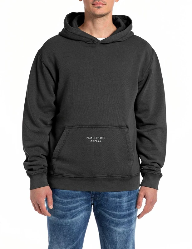 Replay Men's M6961 Hooded Sweatshirt, 099 Blackboard, S