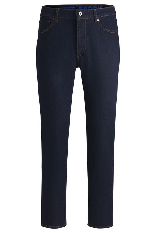 HUGO Mens Brody Dark-Blue Tapered-fit Jeans in Stretch Denim