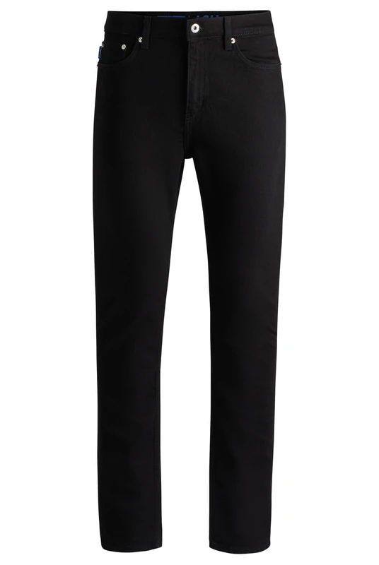 HUGO Mens Ash Black Slim-fit Jeans in Stretch Denim