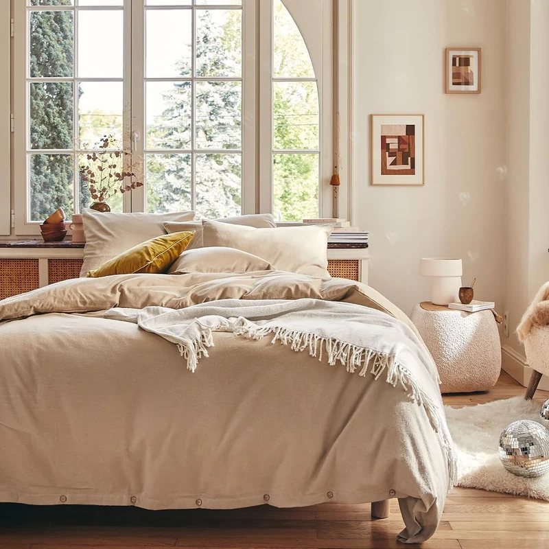 Chambray Plain Cotton Flannel Duvet Cover, Frisson, 140 x 200 cm, Essix