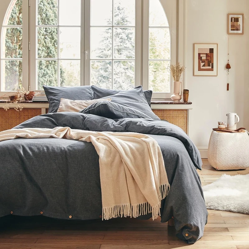 Chambray Plain Cotton Flannel Duvet Cover, Frisson, 240 x 220 cm, Essix