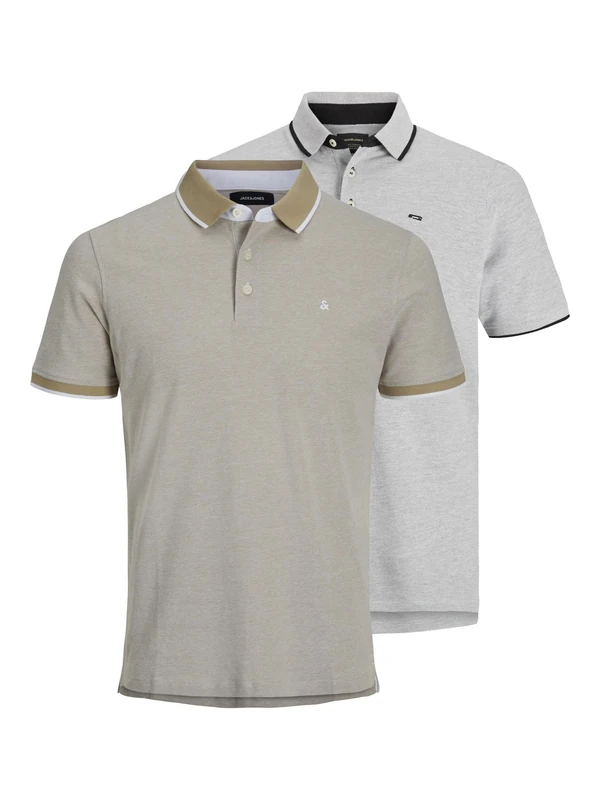 JACK & JONES Male Polo Shirt Pack of 2 Plain Polo Collar Polo Shirt, Crockery, XS