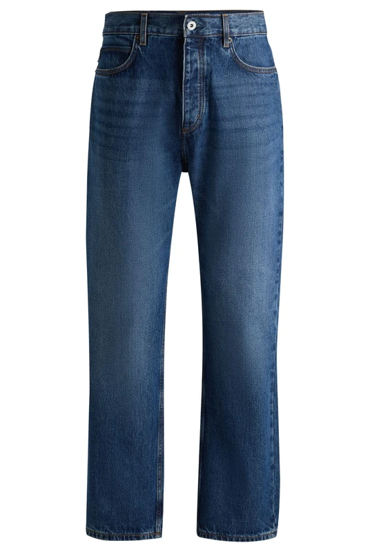 HUGO Mens Nate Baggy-fit Jeans in Blue Denim