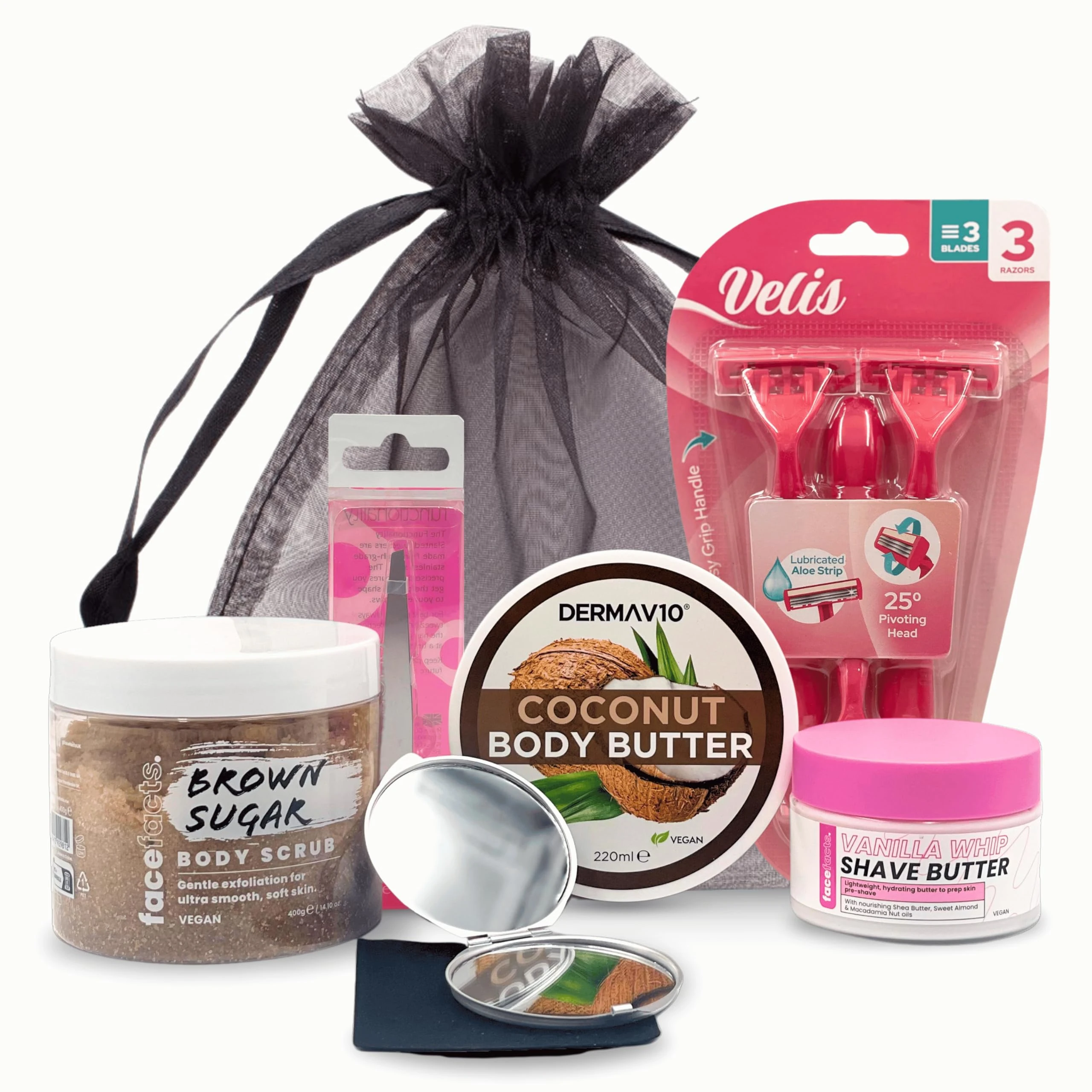 Complete Hair Remover & Shaving Routine Bundle for Silky Skin – Pre-Shave Exfoliating Scrub, Shave Butter, Body Butter, Razors, Tweezers & Mirror for Legs & Arms