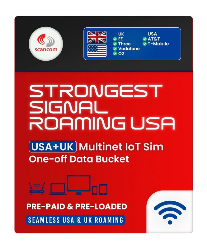 USA & UK Multi-Network Roaming Data Sim - Automatically switches networks to connect to the strongest signal at the Location - One-off Data Bucket that lasts 12 months from first use (10GB)