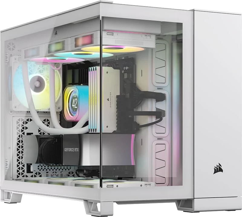 CORSAIR iCUE LINK 2500X RGB Small-Tower mATX Dual Chamber PC Case – Panoramic Tempered Glass – Reverse Connection Motherboard Compatible – 2x CORSAIR RX120 RGB Fans Included – White