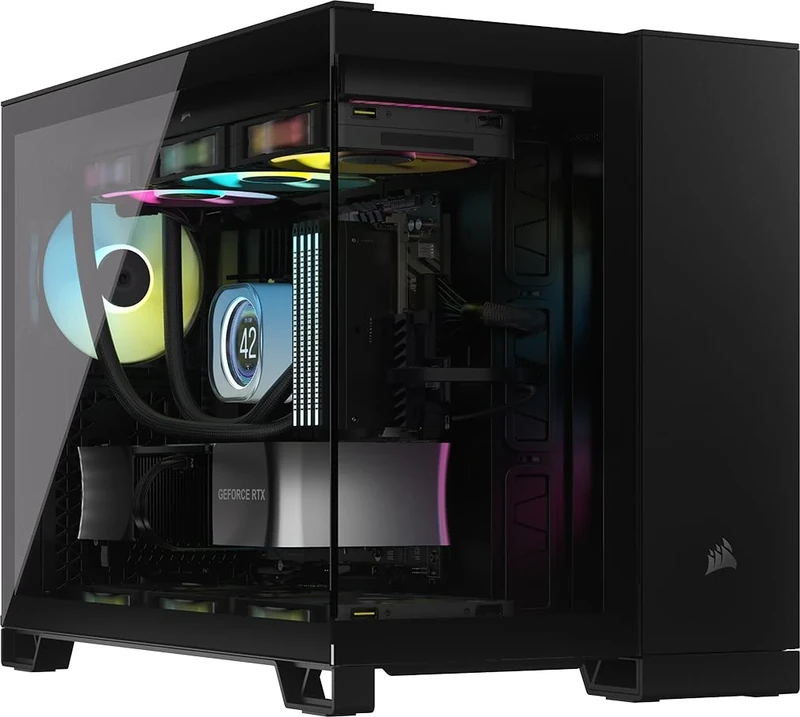CORSAIR iCUE LINK 2500X RGB Small-Tower mATX Dual Chamber PC Case – Panoramic Tempered Glass – Reverse Connection Motherboard Compatible – 2x CORSAIR RX120 RGB Fans Included – Black