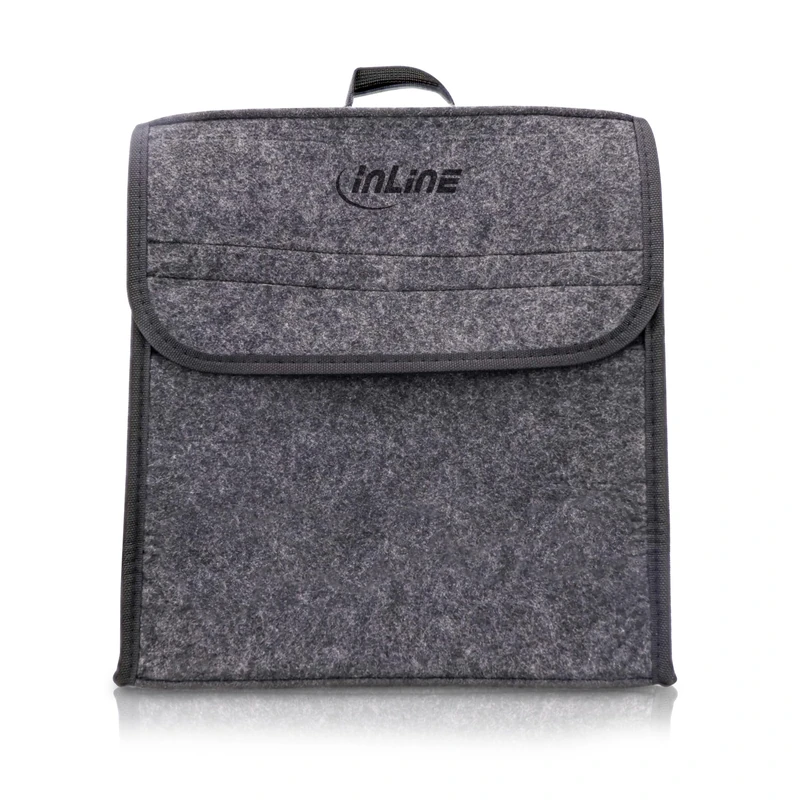 InLine Storage Bag for EV Car Charger Cable Bag Boot Bag Organiser Velcro Strips and Straps with Carabiner Hook Carry Handle Robust Felt Fabric Grey up to 7.5 m 16299I - Image 1