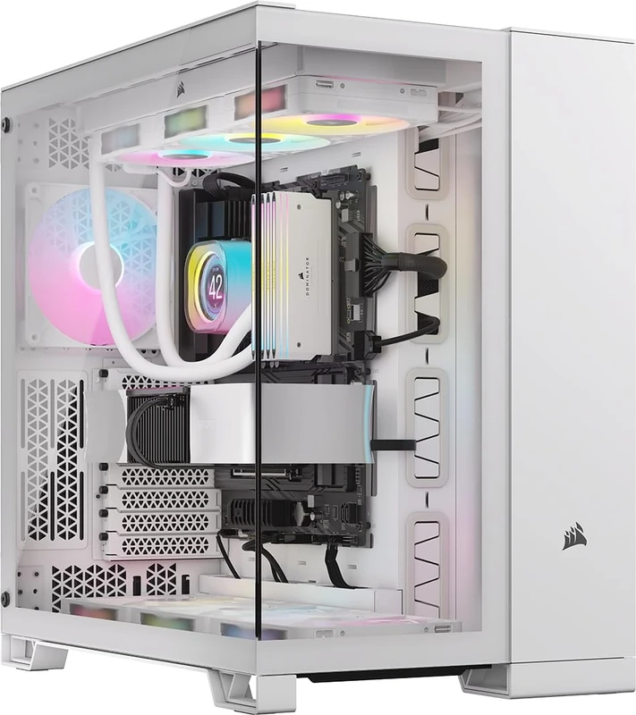 CORSAIR iCUE LINK 6500X RGB Mid-Tower ATX Dual Chamber PC Case – Panoramic Tempered Glass - Reverse Connection Motherboard Compatible -– 3x CORSAIR RX120 RGB Fans Included – White