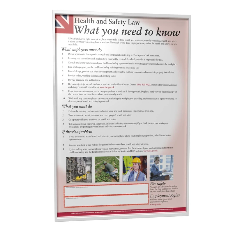 Health and Safety at Work Poster A4 / A3 / A2 laminated UV Stable/HSE Poster essential for every business.