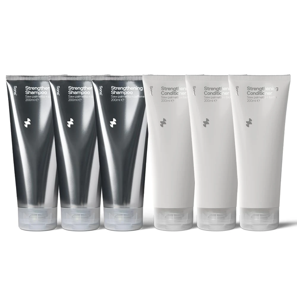 Sons Shampoo & Conditioner for Men. DHT-blocker, Hair Thickening and Anti-Dandruff With Caffeine. Tackles Hair Loss, Thinning & Dry Scalp. Promotes Hair Growth. 3 month Supply. Made in Europe.