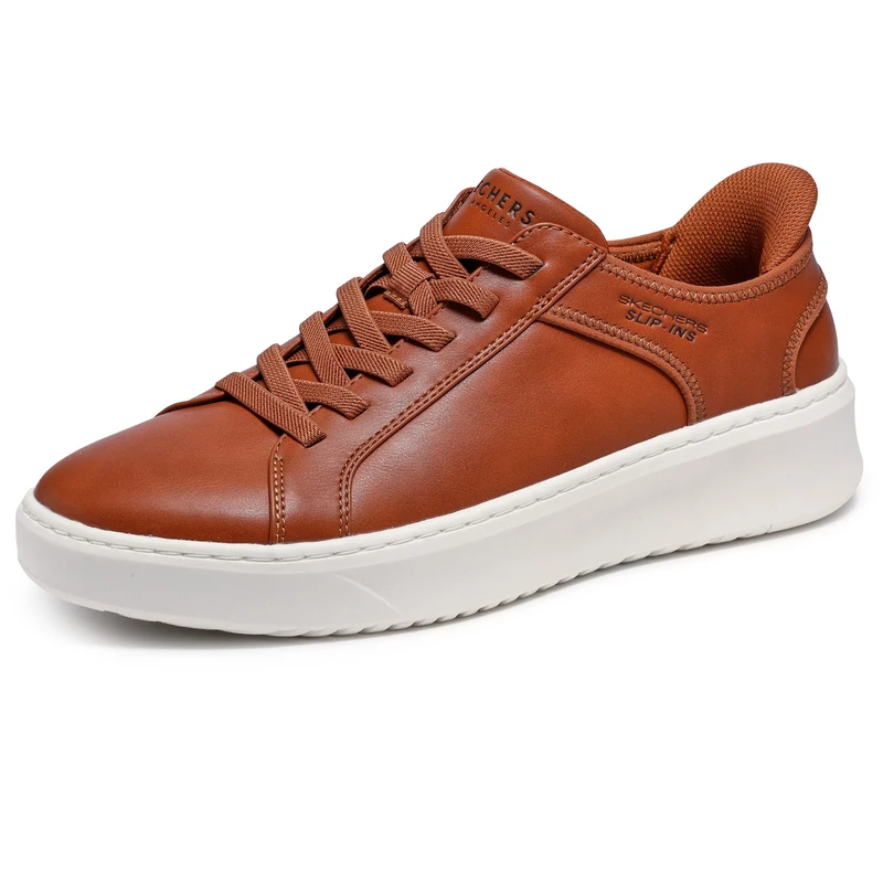 Skechers Men's Court Break Double Vented Trainers, Cognac Duraleather/Mesh, 10 UK