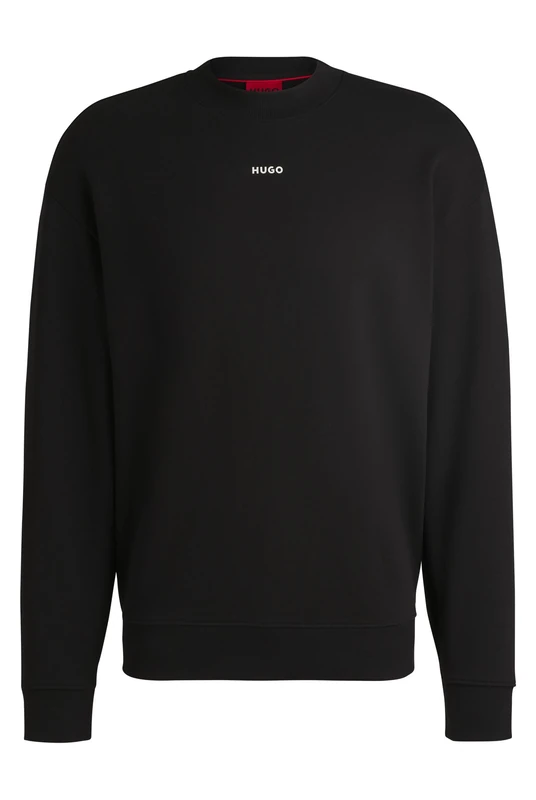 HUGO Mens Dapocrew Relaxed-fit Sweatshirt in Cotton Terry with Logo Print Black