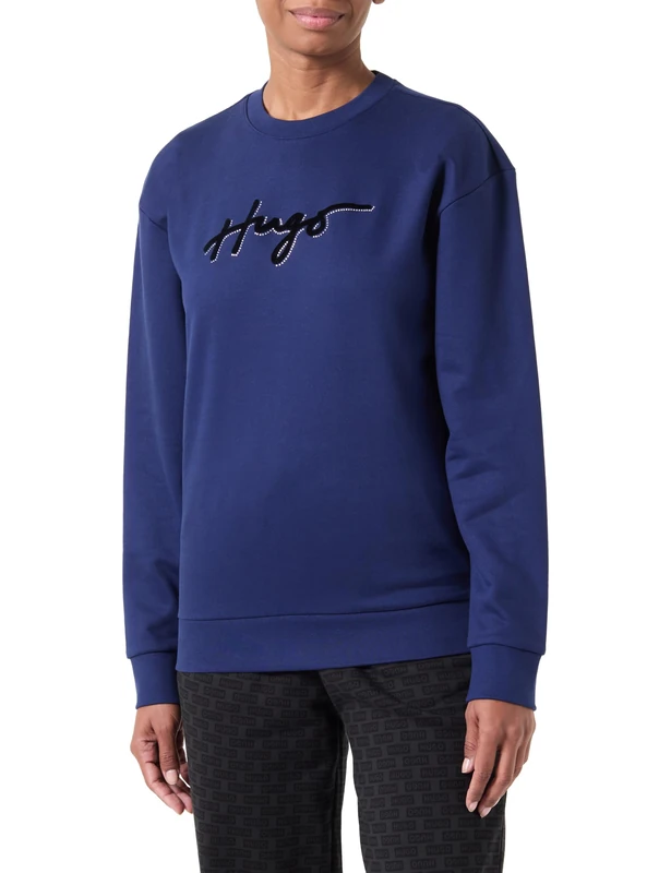 HUGO Women's Easy Crew_5 Sweatshirt, Dark Blue407, XL