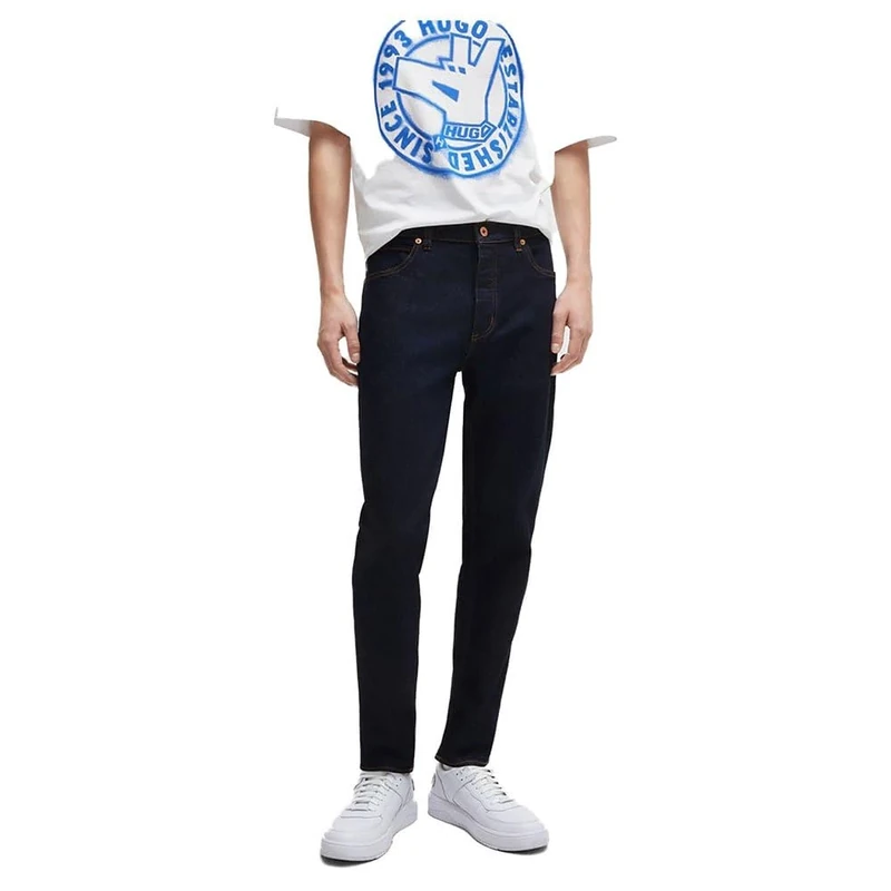 HUGO Mens Brody Dark-Blue Tapered-fit Jeans in Stretch Denim
