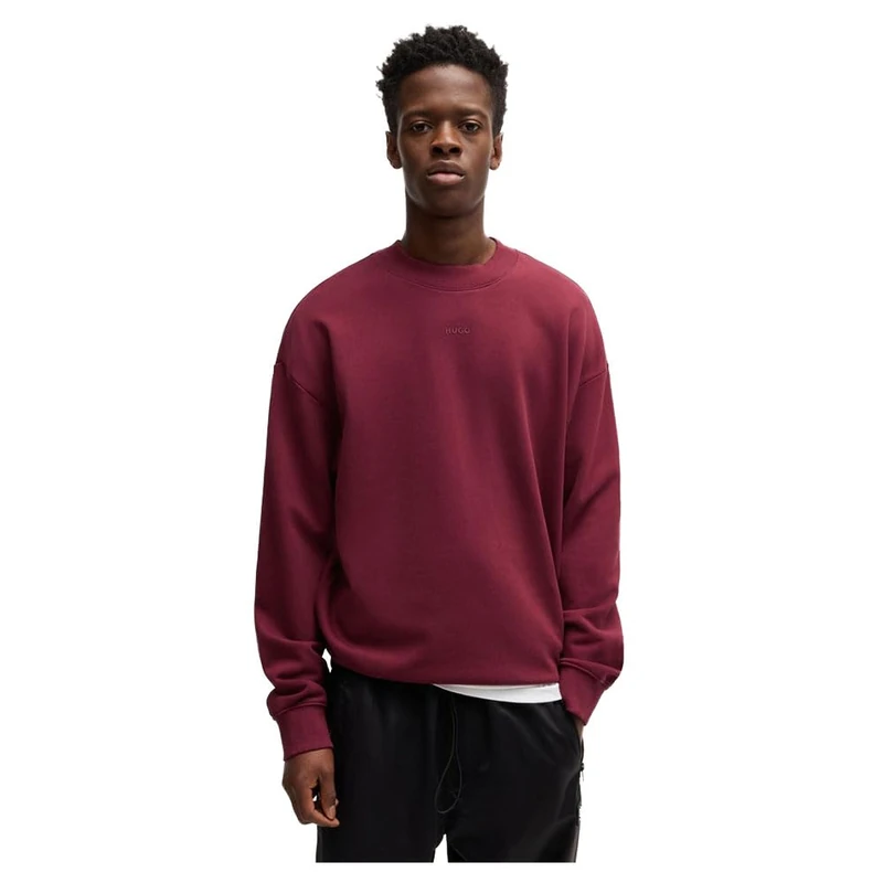 HUGO Mens Dapocrew Relaxed-fit Sweatshirt in Cotton Terry with Logo Print