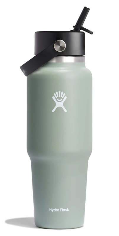 Hydro Flask - Wide Flex Straw Travel Bottle 946 ml (32 OZ) - Insulated Stainless Steel Water Bottle with TempShield Insulation, Leakproof Flex Straw Cap - BPA-Free - Fits Most Cupholders - Agave