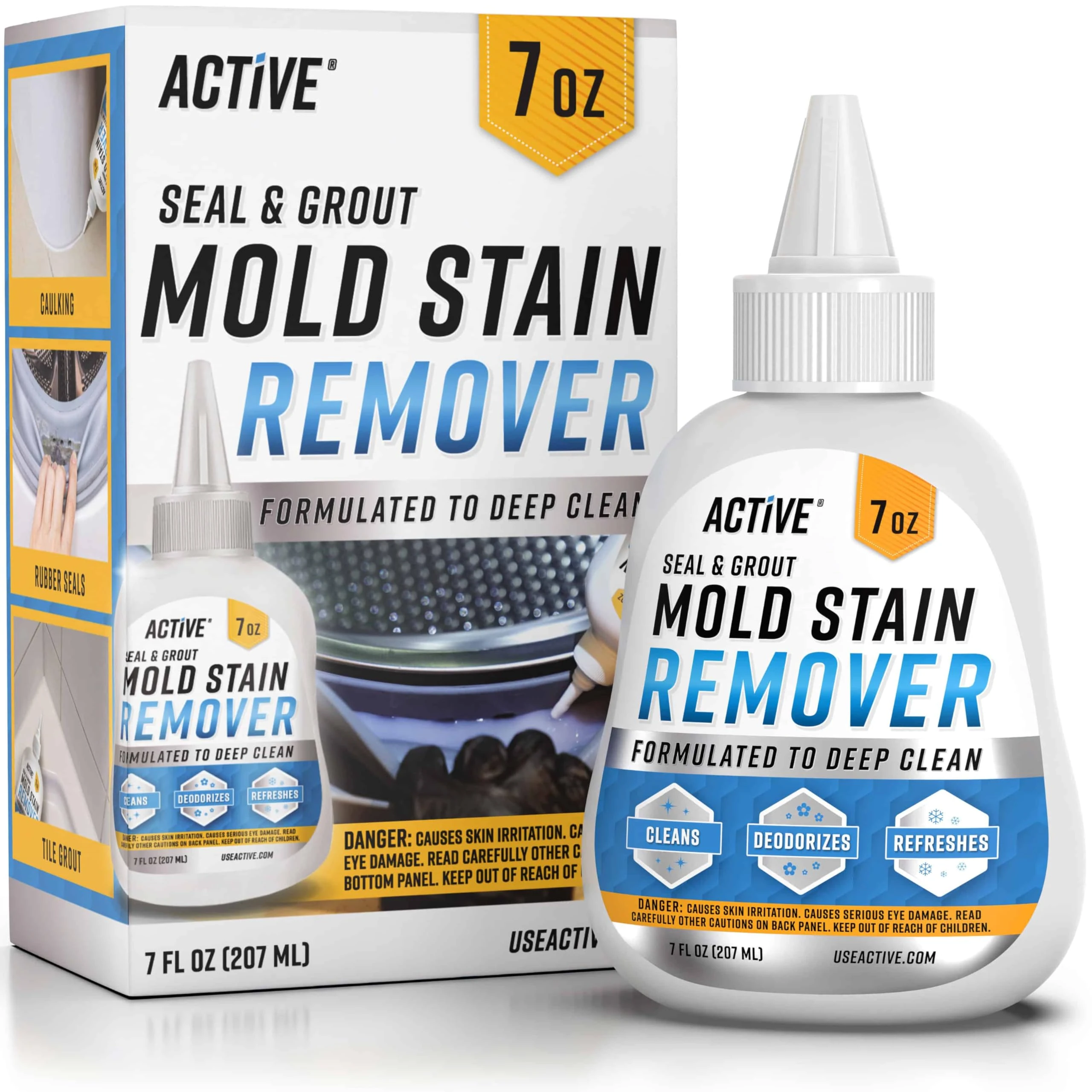 Mould Stain Remover Gel Cleaner - ACTIVE Heavy Duty Stain Cleaner for Front Loader Washing Machine Seal, Rubber Gasket, Bathroom Grout, Shower, Caulk - Front Load Washer Cleaning Solution - 7 Fl Oz