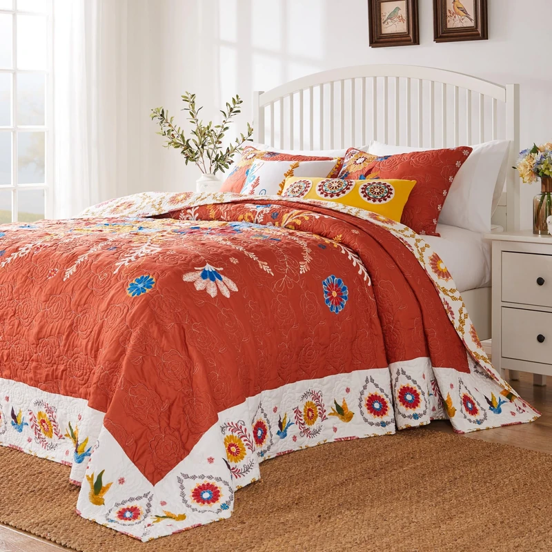 Greenland Home Barefoot Bungalow Topanga Quilted Bedspread Set, 3-Piece Jumbo King, Multi