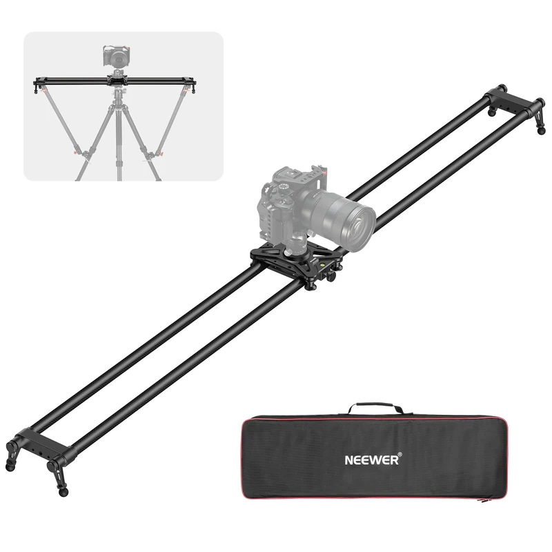 NEEWER 47.2in/120cm Carbon Fiber Camera Slider, Dolly Rail Track with Thicker Tube and More Stable Support, 4 Precise Smooth Bearings and Levelling for DSLR Camera Camcorder, Max Load 22lb, CS120CM