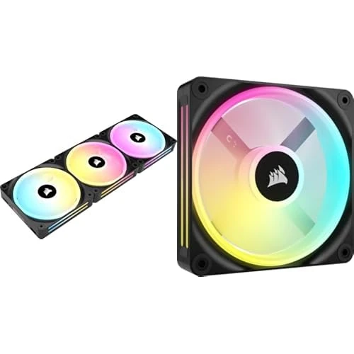 CORSAIR iCUE LINK QX120 RGB 120mm Magnetic Dome RGB Triple Fans Starter Kit with System Hub + Single Fan Bundle – Black