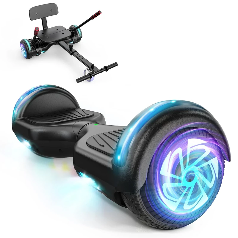 SISIGAD Hoverboard with Hoverkart, 6.5 Inch Hoverboard and Kart，LED-Flashing Wheel, Hoverboards Gift for Children