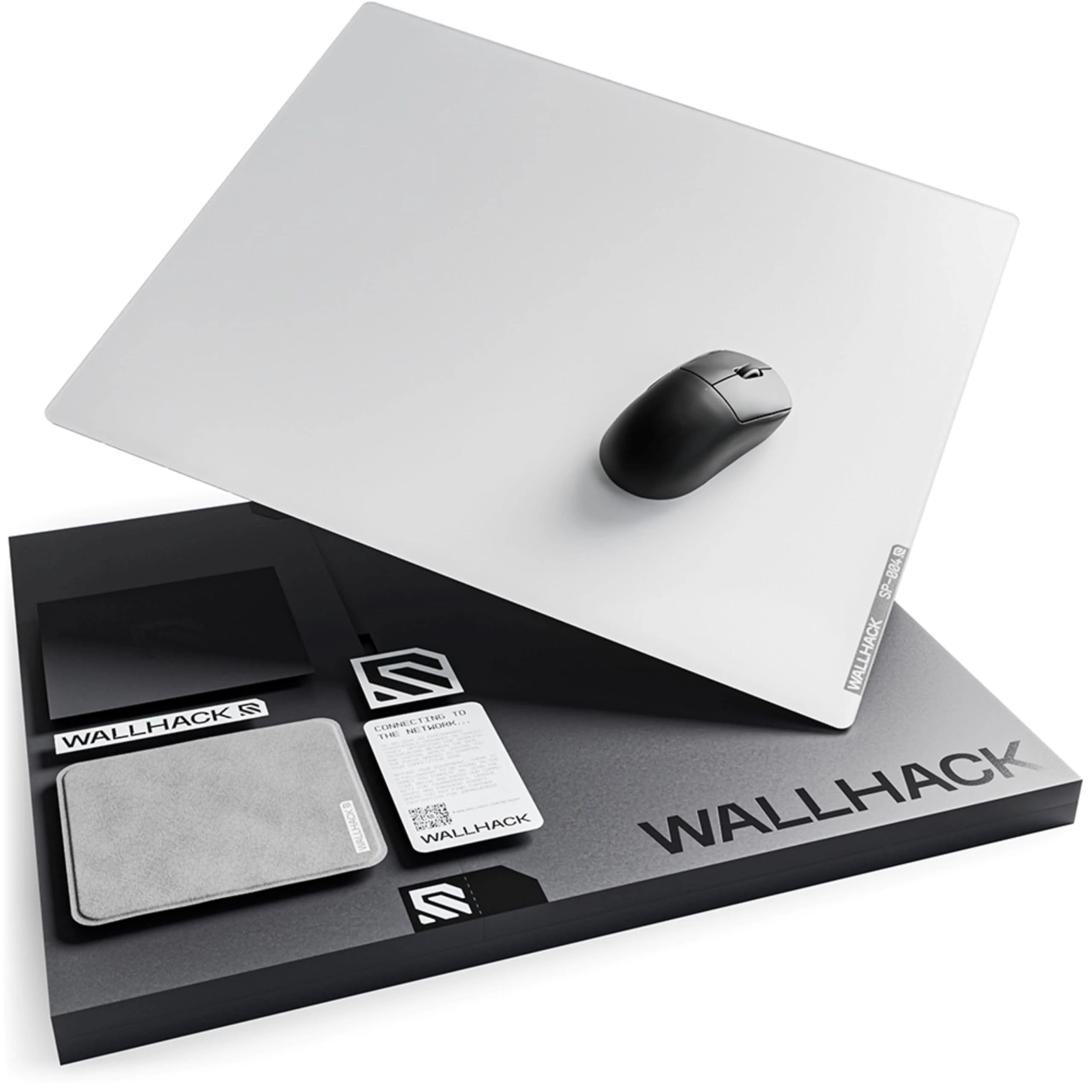 Wallhack SP-004 Glass Gaming MousePad - Professional Esport Mouse Mat w/Specialty Surface for Top Speed and Control, Large Tempered Glasspad with Full Silicone Base - White, XL 49 cm x 43 cm