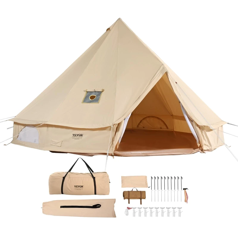 VEVOR Canvas Bell Tent, 4 Seasons 3 m/9.8ft Yurt, Canvas for Camping with Stove Jack,Family Camping Outdoor Hunting Party
