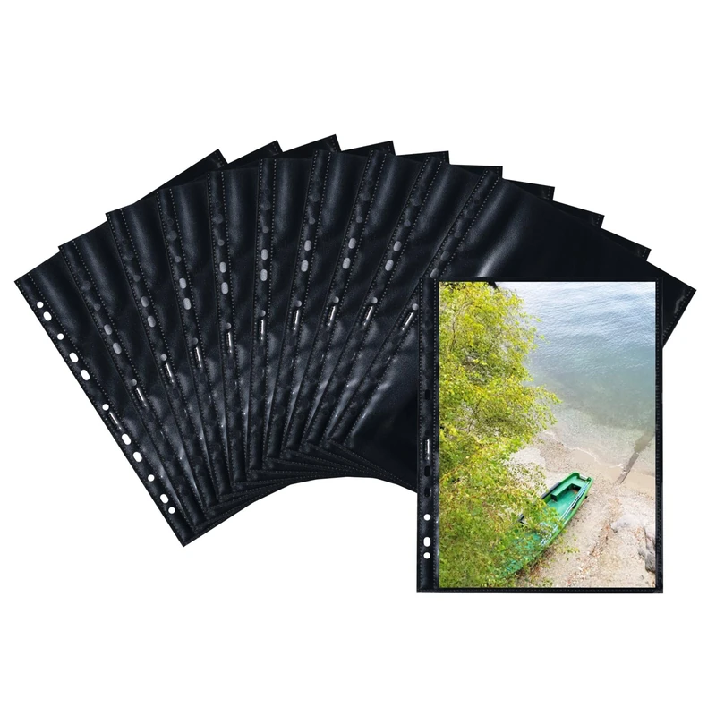 HERMA 7719 Photo Sleeves for Folders, Pack of 250, 20 x 30 cm, 1 Compartment, Double-Sided Fotophan Photo Covers, Collector's Sleeves, Postcard Sleeves, Brochure Sleeves with Euro Holes, Black