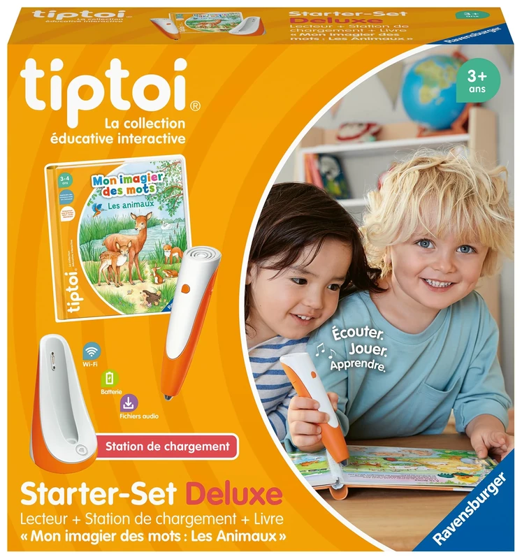 Ravensburger - Tiptoi® - Starter Set Deluxe - Reader + Charging Station + Book My Picture of Words Animals - Electronic Educational Game Without Screen - For Ages 3 and Above - French Version - 00204