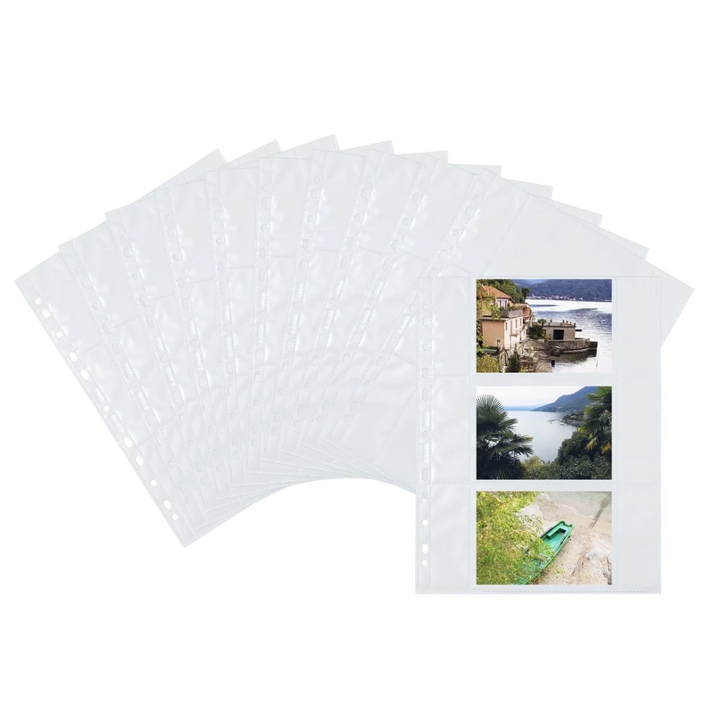 HERMA 7556 Photo Sleeves for Folders, Pack of 250, 9 x 13 cm Landscape, 3 Compartments Divided, Photo Viewing Sleeves with Euro Punch, White