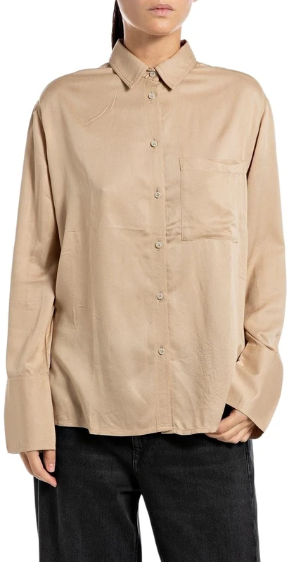 Replay Women's Blouse Comfort Fit, 867 Light Coffee, XL