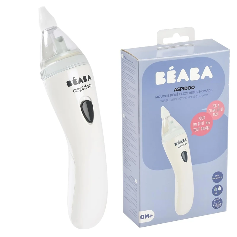 BEABA - Aspidoo - Baby Nasal Aspirator - Electric Baby Nose Cleaner - Mucus Remover - Nose Sucker Easy to Use - Flexible Silicone Nozzles - Fast and Soft - Sterilisable - Easy Maintenance -Storage Bag