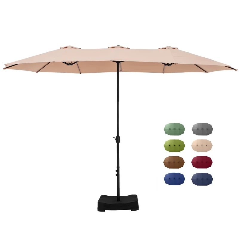 GREEN PARTY 15 ft Rectangle Patio Umbrella with Base Included, Double-Sided Table Umbrella with Crank, Large Outdoor Umbrellas for Patio Poolside Garden Backyard, Beige