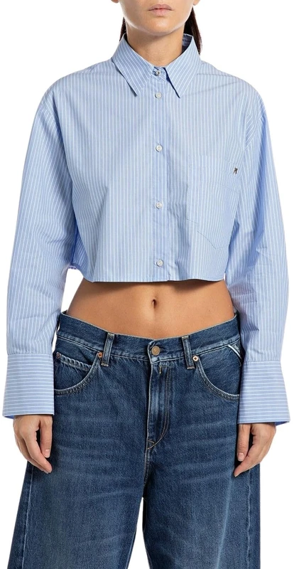 Replay Women's W2129 Blouse, 010 White/Blue, XL