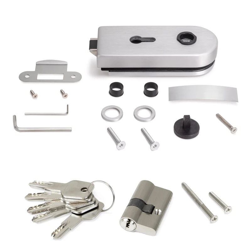 Emuca - Lock for Glass Door with Frame, Cylinder with Keys, for 8-12mm (0,3-0,47 inch) Glass Door, Steel and Aluminium, matt anodised