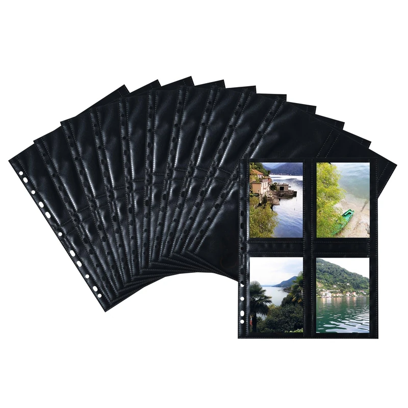 HERMA 7709 Photo Sleeves for Folders, Pack of 250, 9 x 13 cm, 4 Divided Compartments, Double-Sided Photo Covers, Collector's Sleeves, Postcard Sleeves, Brochure Sleeves with Euro Punching, Black