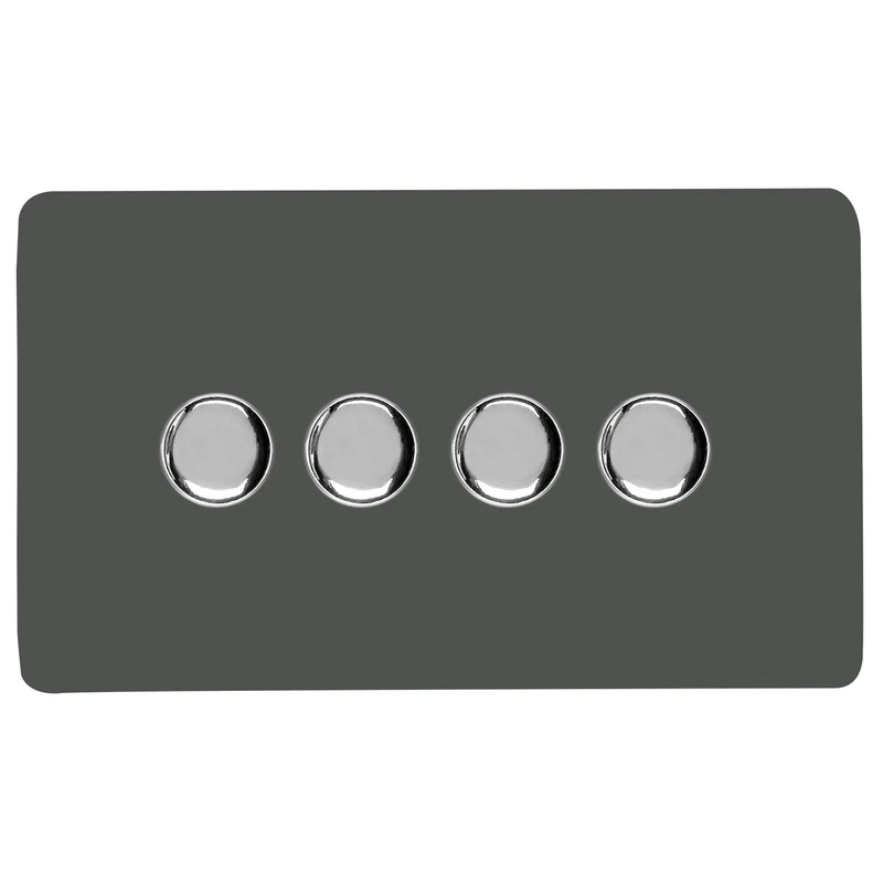 Trendi Switch 4 Gang 1 or 2 way 150w Rotary LED Dimmer Light Switch in Charcoal