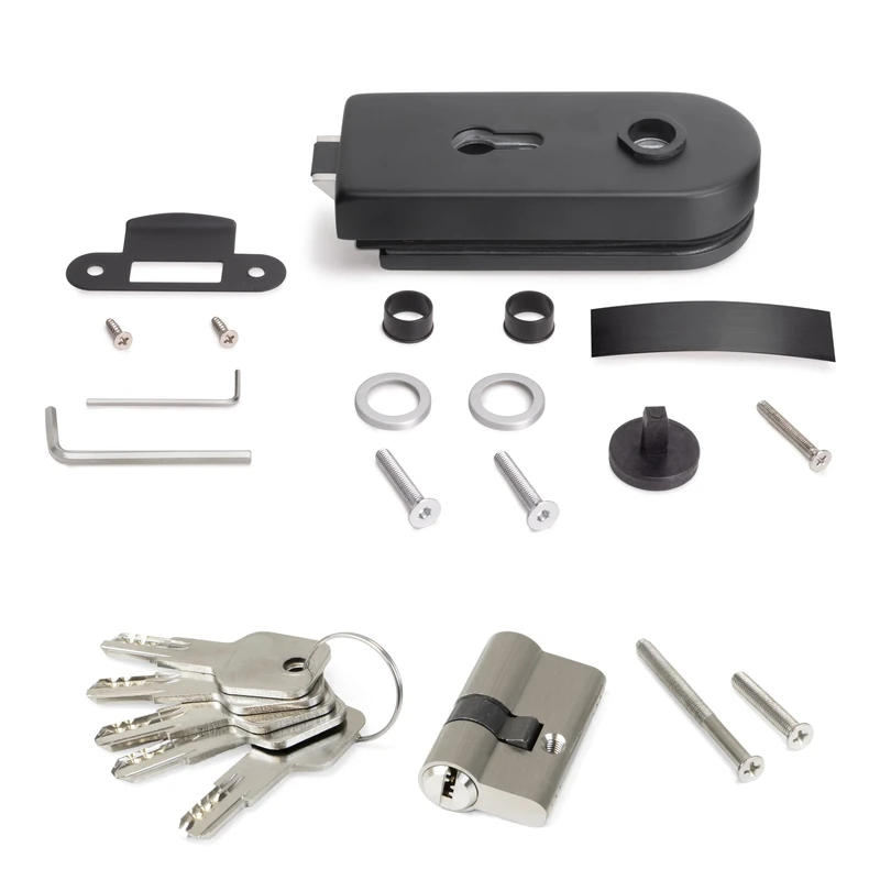 Emuca - Lock for Glass Door with Frame, Cylinder with Keys, for 8-12mm (0,3-0,47 inch) Glass Door, Steel and Aluminium, Black Painted