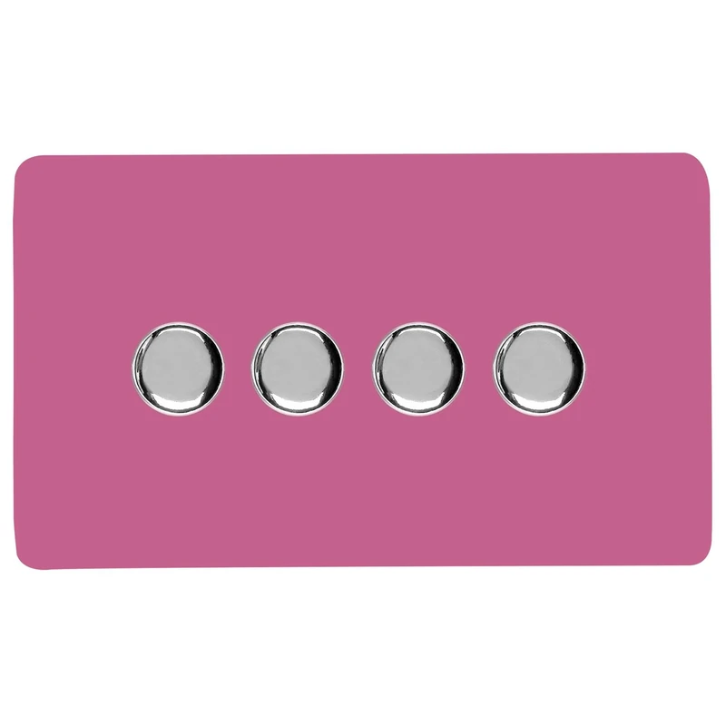Trendi Switch 4 Gang 1 or 2 way 150w Rotary LED Dimmer Light Switch in Pink