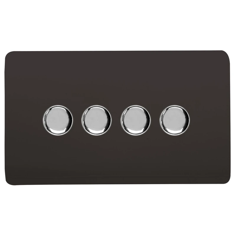 Trendi Switch 4 Gang 1 or 2 way 150w Rotary LED Dimmer Light Switch in Dark Brown